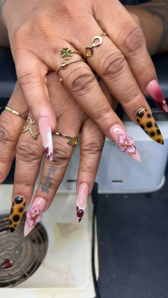 Christmas nails — French tips with 3D red bow, holly leaves, red berries, and heart patterns