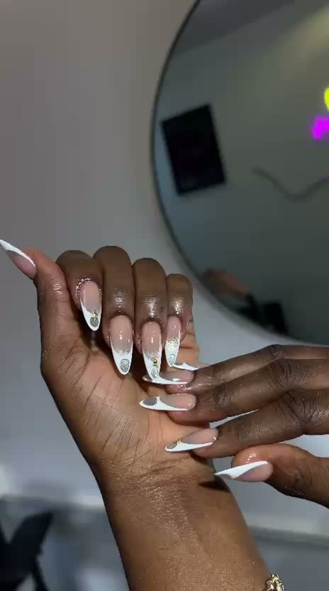 White French tips with glitter