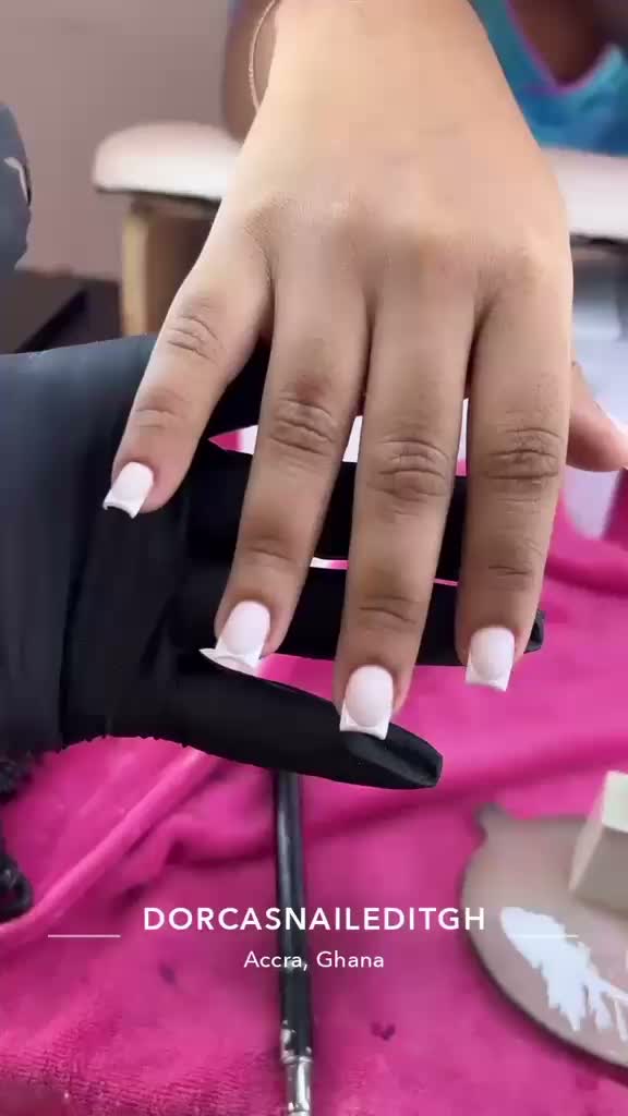 Short white square French tip nails