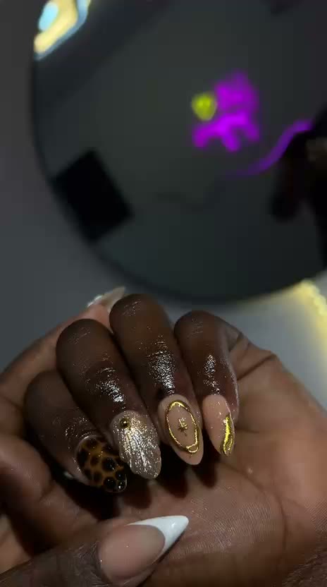 Mixed nail art animal print and gold chrome